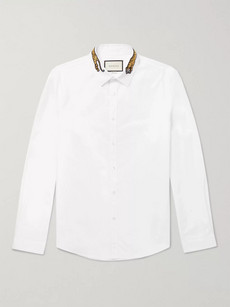 Gucci Slim-fit Tiger-appliquéd Cotton-poplin Shirt In White