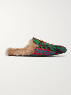 Gucci Princetown Shearling-lined Tweed Backless Loafers - Multi