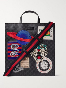Gucci Courrier Leather-trimmed Appliquéd Monogrammed Coated-canvas Tote ...