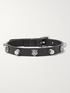GUCCI STUDDED LEATHER AND SILVER-TONE BRACELET