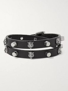 Gucci Leather And Ilver-tone Wrap Bracelet - Black