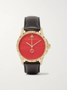 Gucci Gold Pvd-coated And Leather Watch In Red