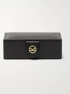 Kingsman Smythson Panama Cross-grain Leather Cufflink Box In Black