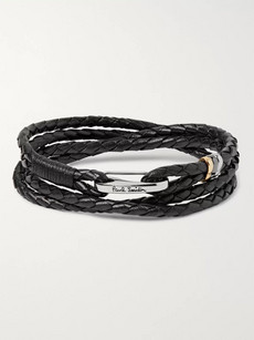 Paul Smith Woven Leather And Silver-tone Wrap Bracelet In Black