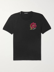 DOLCE & GABBANA Slim-Fit Appliquéd Cotton-Jersey T-Shirt