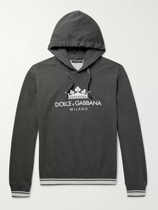 DOLCE & GABBANA PRINTED LOOPBACK COTTON-BLEND JERSEY HOODIE