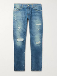 Dolce & Gabbana Slim-fit Distressed Denim Jeans - Indigo