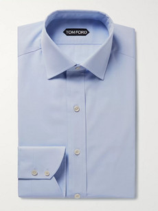 Tom Ford Light-blue Slim-fit Puppytooth Cotton Shirt