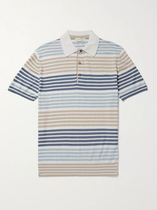 Etro Slim-fit Striped Cotton And Cashmere-blend Polo Shirt In Blue
