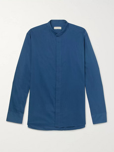 Etro Slim-fit Grandad-collar Striped Cotton Shirt - Navy