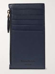 Ermenegildo Zegna Leather Zipped Cardholder In Storm Blue
