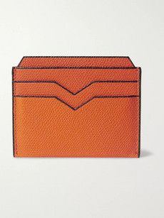 Valextra Pebble-grain Leather Cardholder In Orange