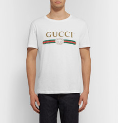 GUCCI Slim-Fit Distressed Printed Cotton-Jersey T-Shirt in White | ModeSens