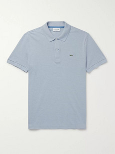 Lacoste Striped Knitted Cotton Polo Shirt In Light Blue