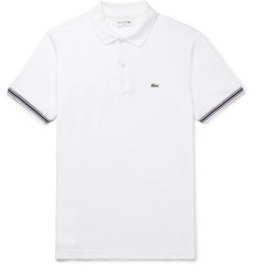 Lacoste Contrast-tipped Cotton-piqué Polo Shirt In White
