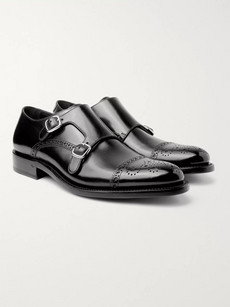 O'keeffe Bristol Polished-leather Monk-strap Shoes In Black