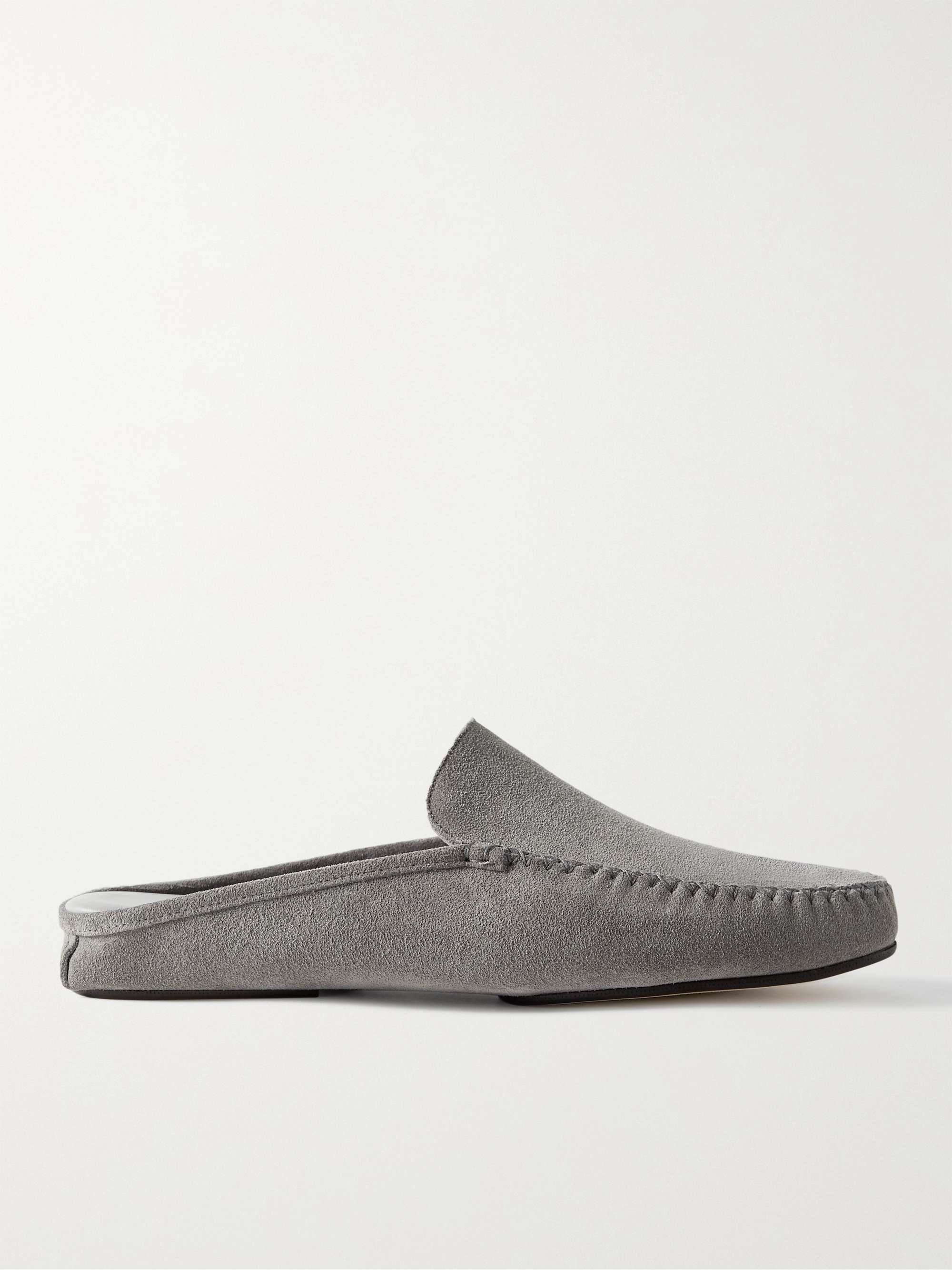 Thom Browne Hector Leather-trimmed Checked Wool-flannel Slippers in Grey for Men Mens Shoes Slip-on shoes Slippers 