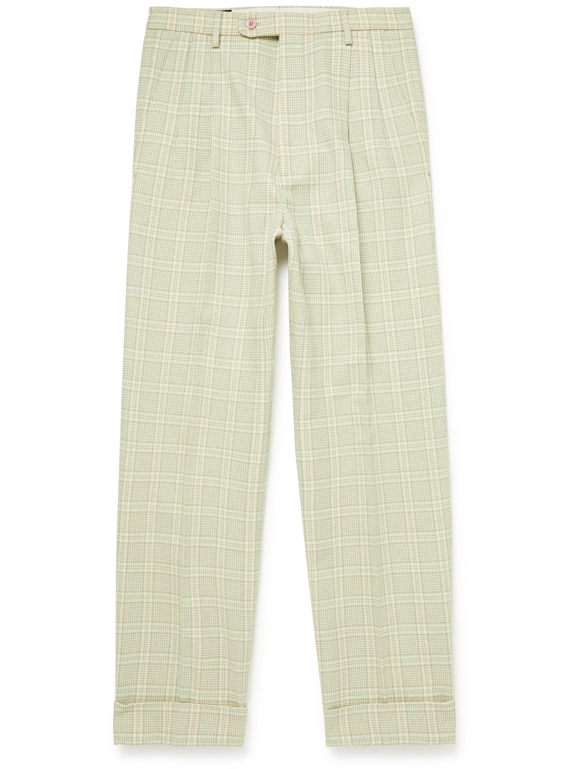 Gucci Wide-leg Pleated Checked Wool-blend Trousers In Green