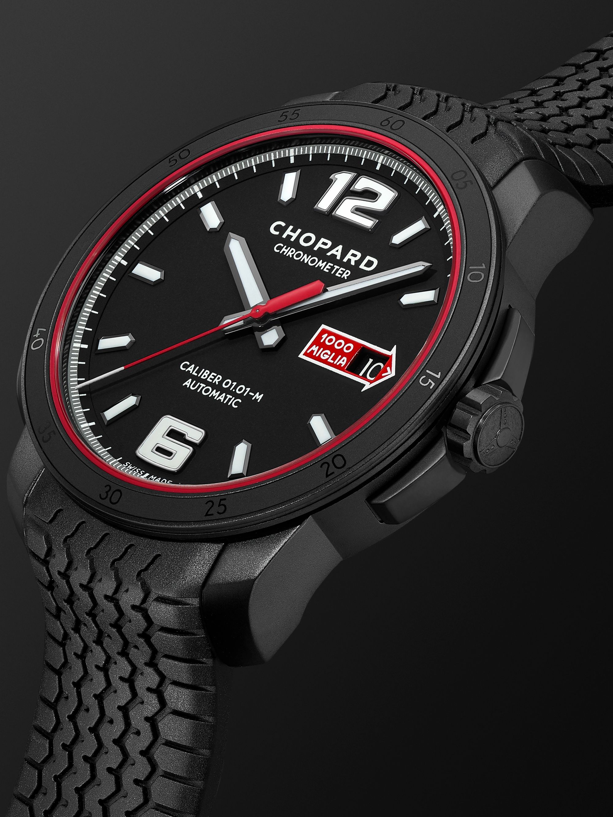 CHOPARD Mille Miglia GTS Speedblack Automatic Speed Limited Edition 43mm DLC-Coated Stainless Steel and Rubber Watch, Ref. No. 168565-3002