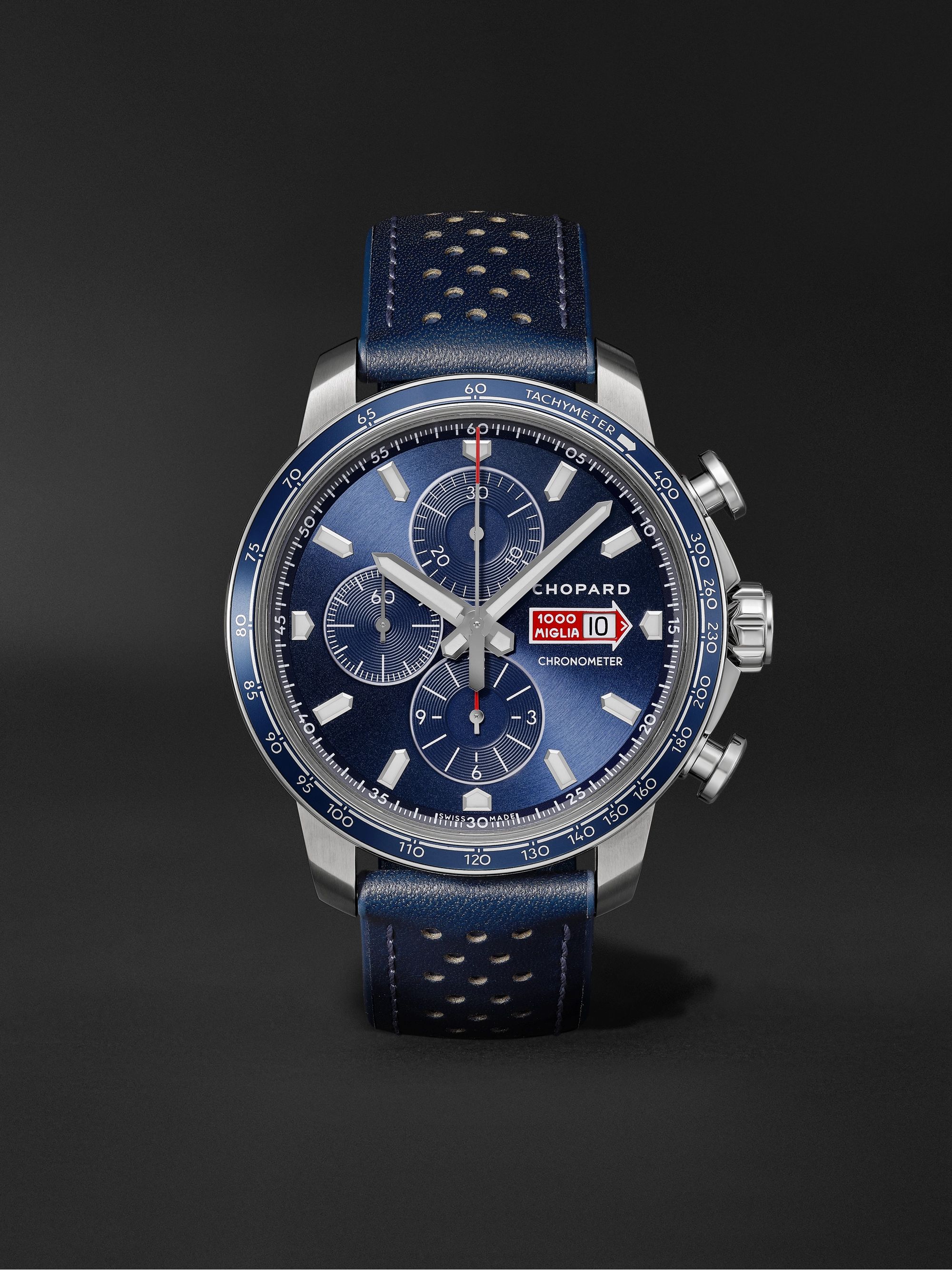 CHOPARD Mille Miglia GTS Azzurro Chrono Automatic Limited Edition 44mm Stainless Steel and Leather Watch, Ref. No. 168571-3007