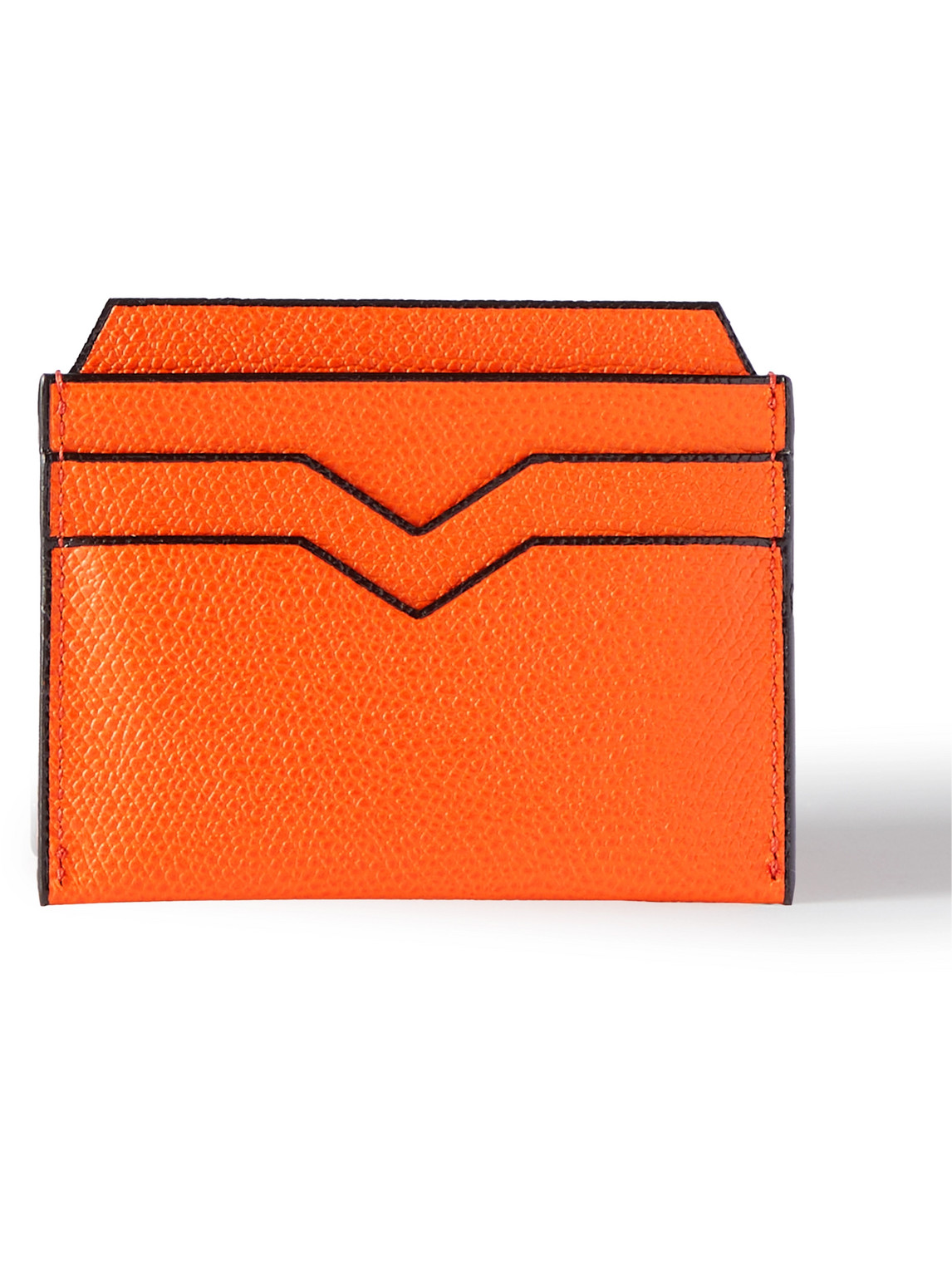 Valextra Pebble-grain Leather Cardholder In Orange