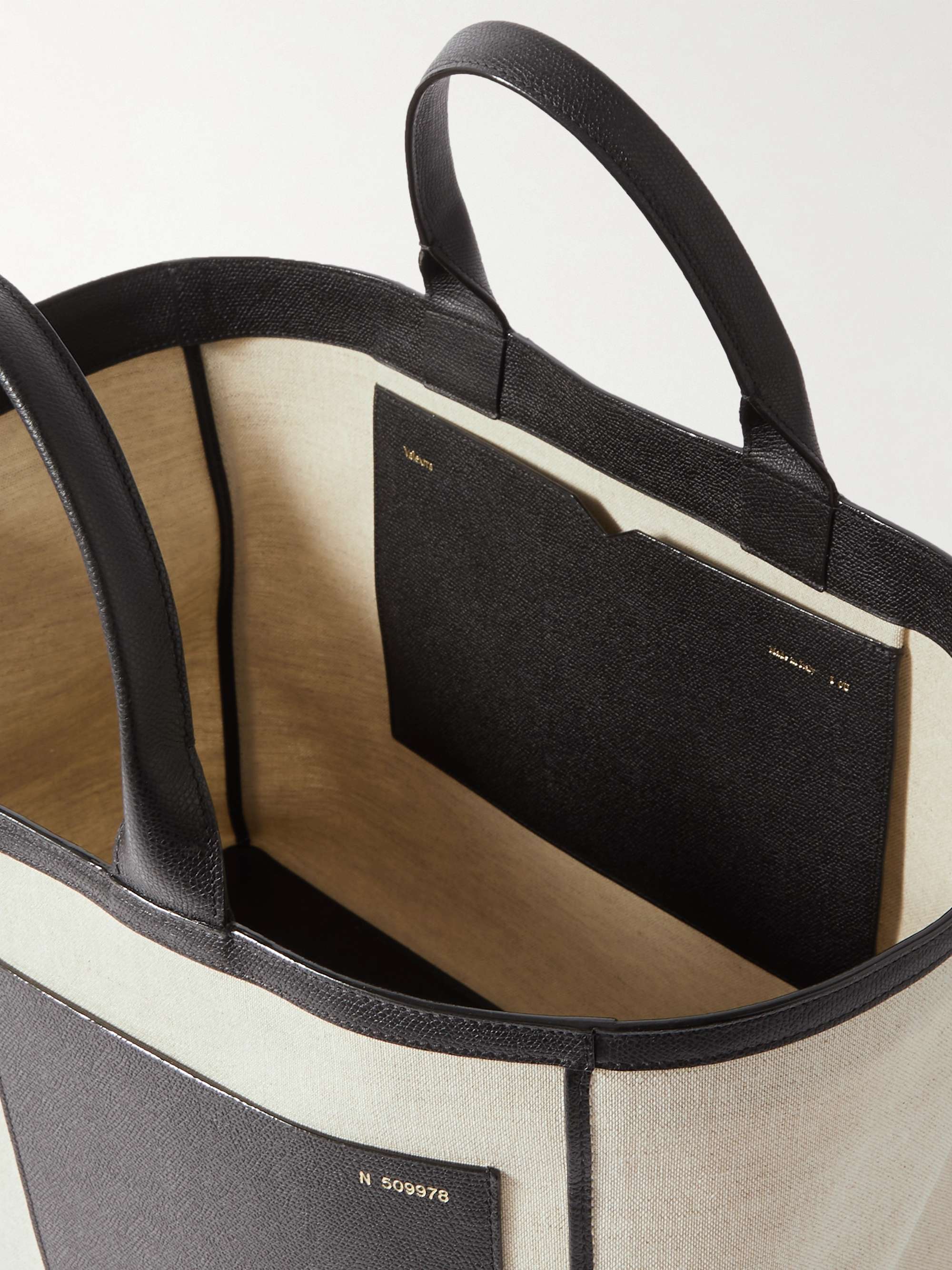 VALEXTRA Leather-Trimmed Canvas Tote Bag
