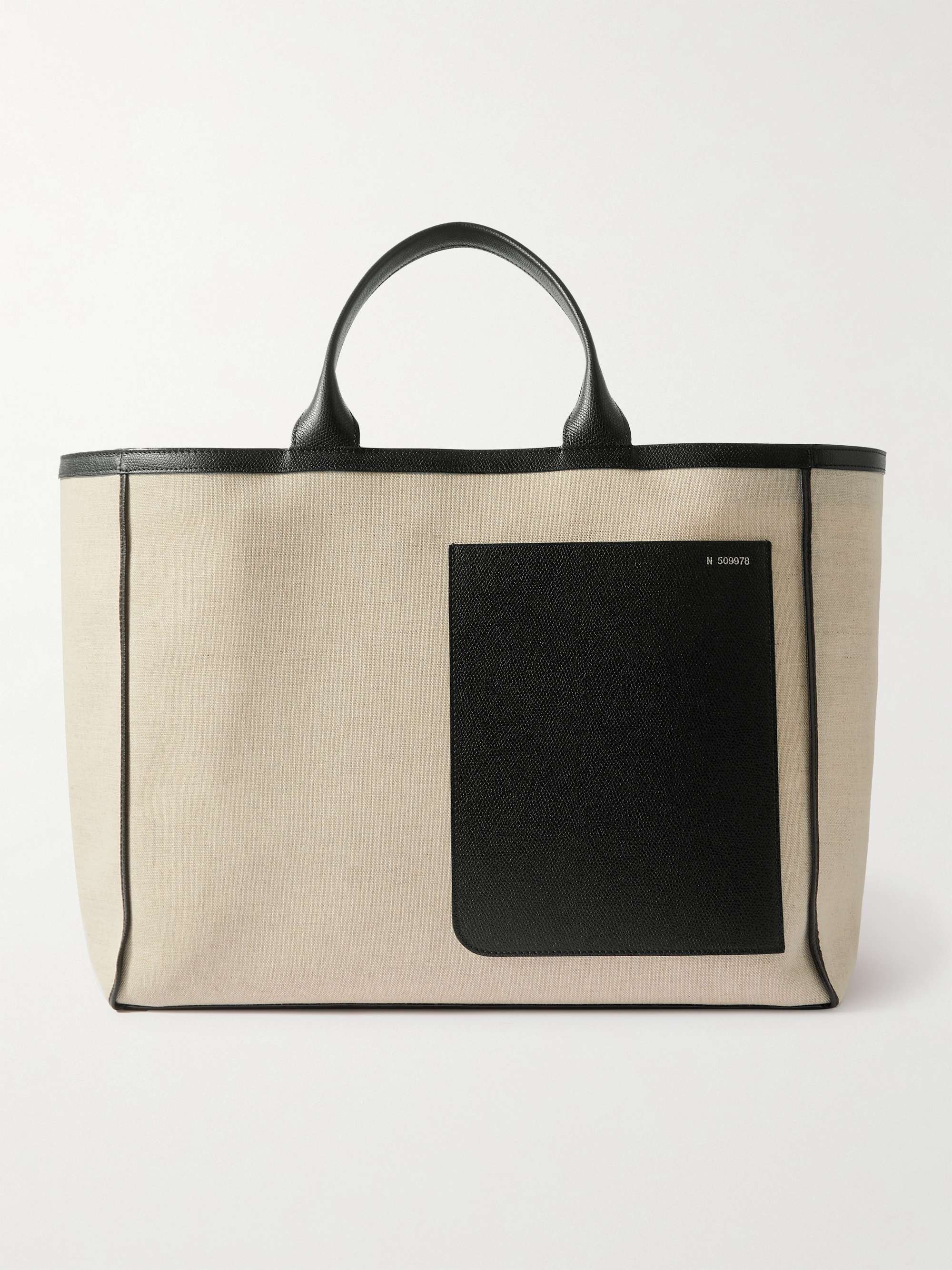 VALEXTRA Leather-Trimmed Canvas Tote Bag