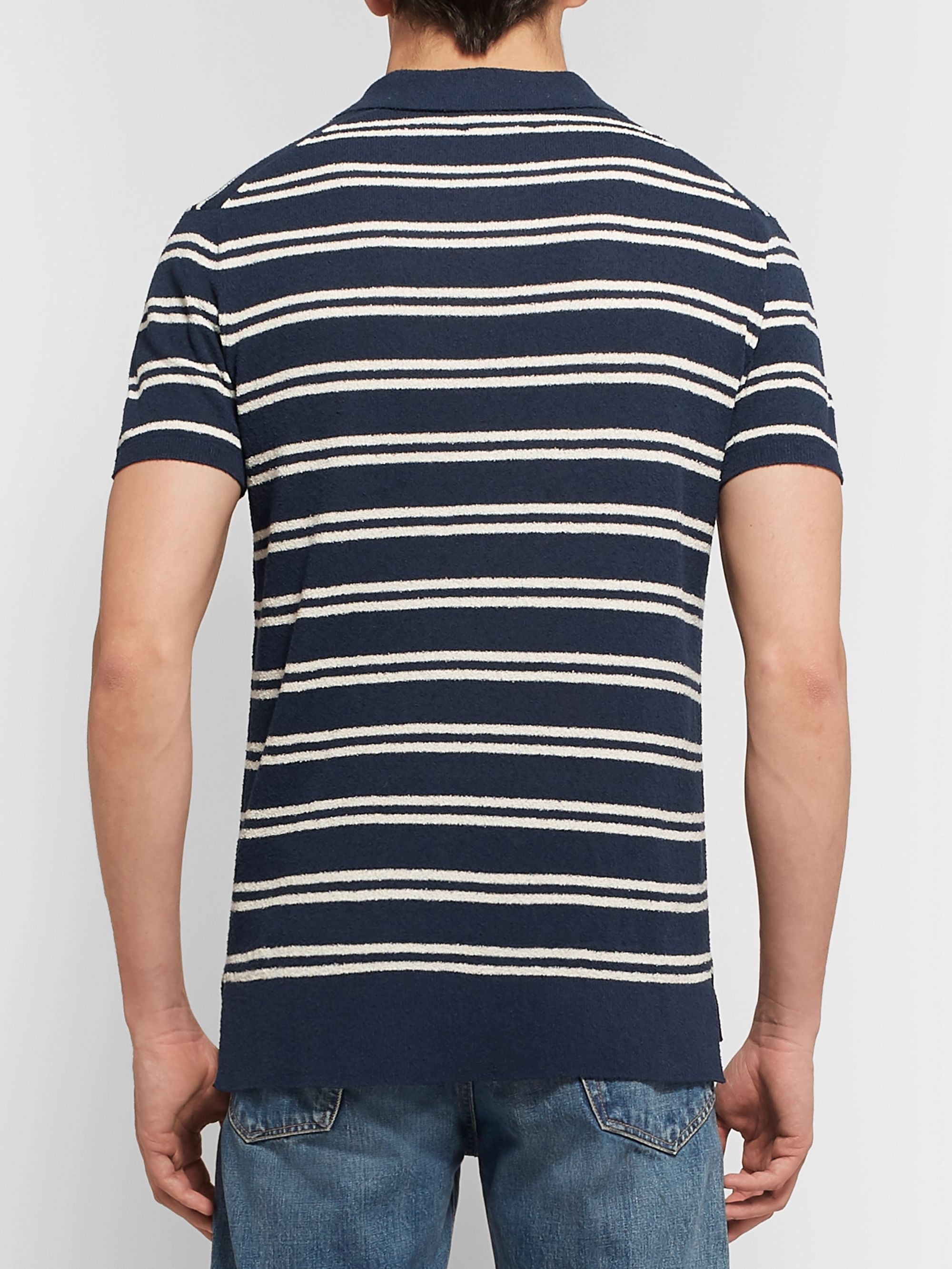 Navy Striped Cotton-Blend Bouclé Polo Shirt | Todd Snyder | MR PORTER