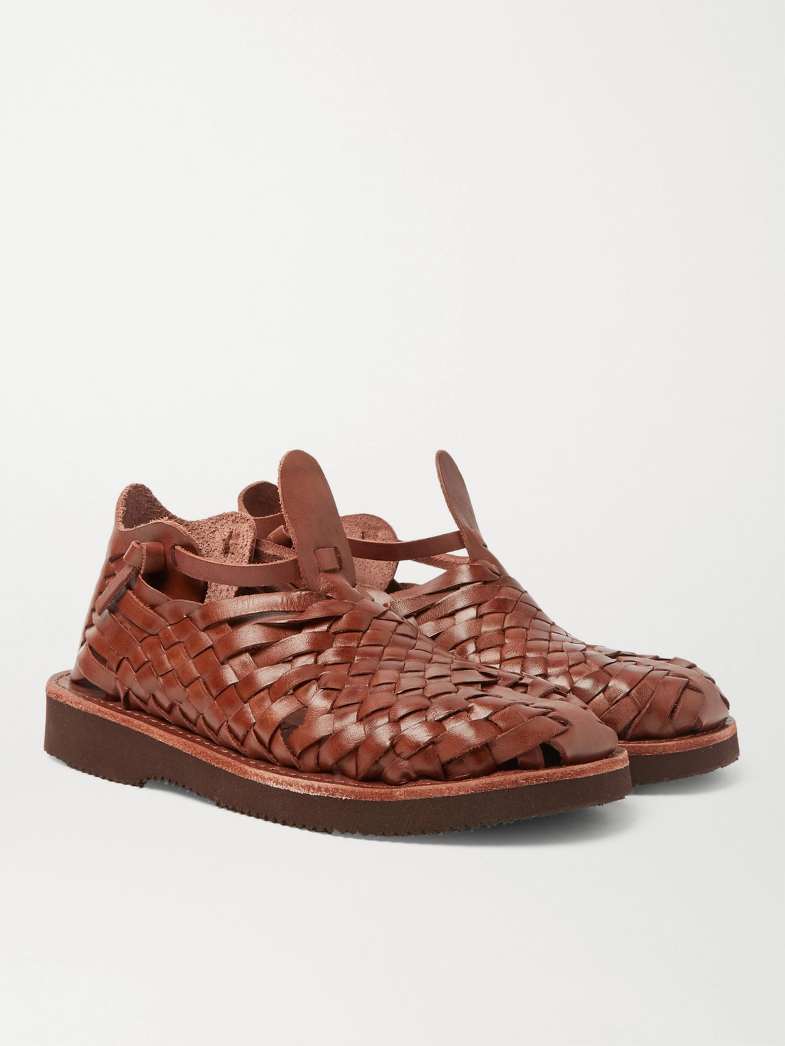 Yuketen Crus Woven Leather Sandals In Brown