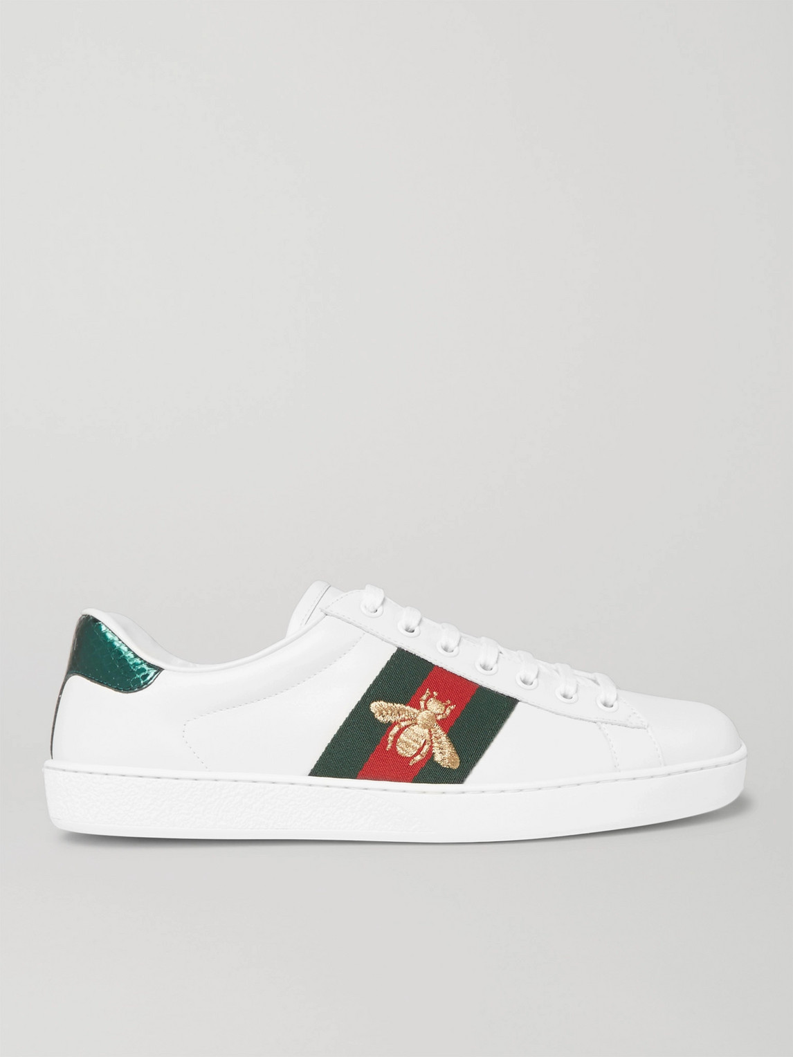 Ace Watersnake-Trimmed Embroidered Leather Sneakers
