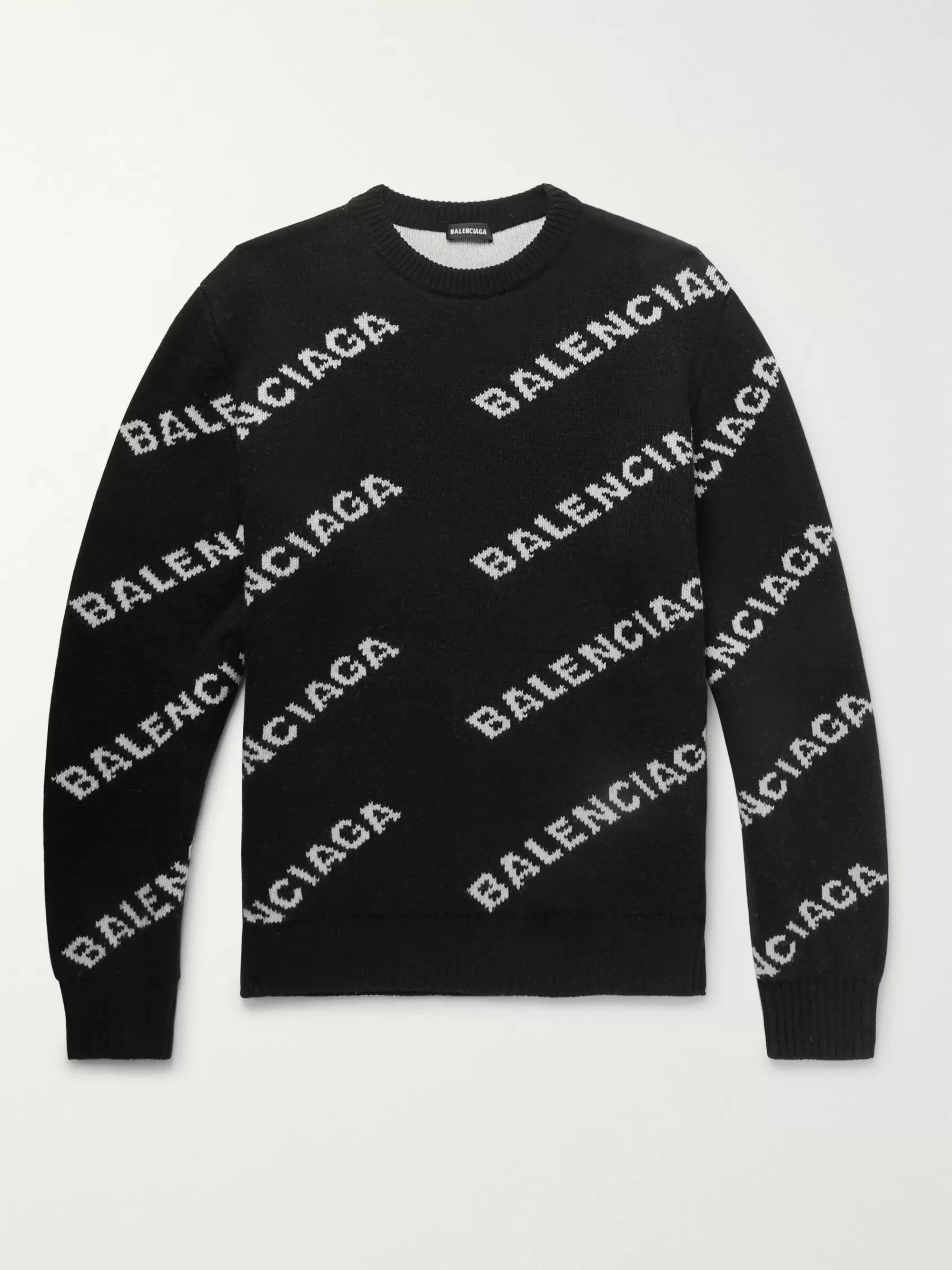 Black Logo-Intarsia Knitted Sweater 