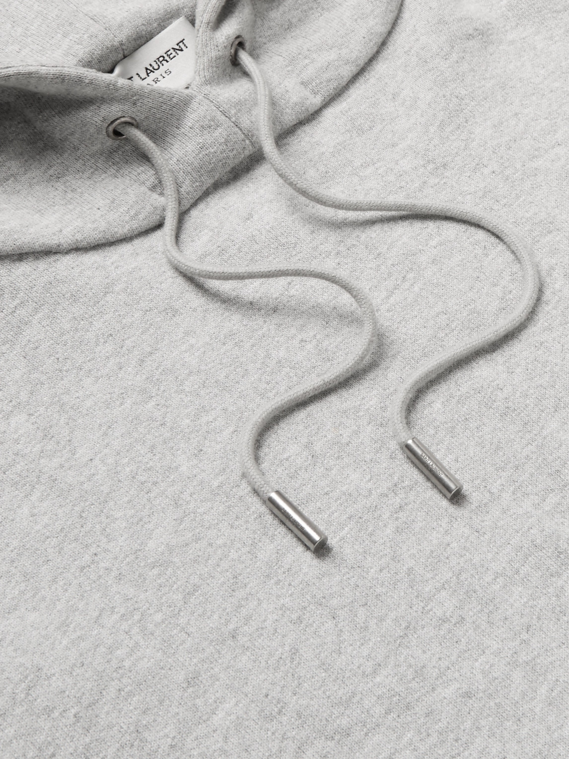 Shop Saint Laurent Logo-print Mélange Cotton-blend Jersey Hoodie In Gray