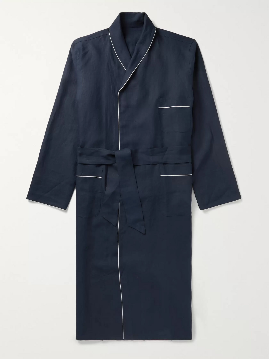 Anderson & Sheppard Piped Linen Robe In Blue