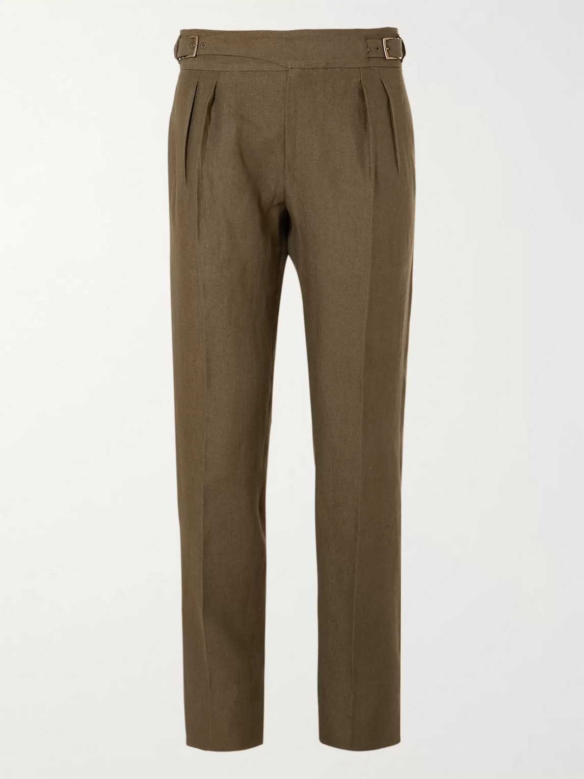 Anderson & Sheppard Pleated Linen Trousers In Green
