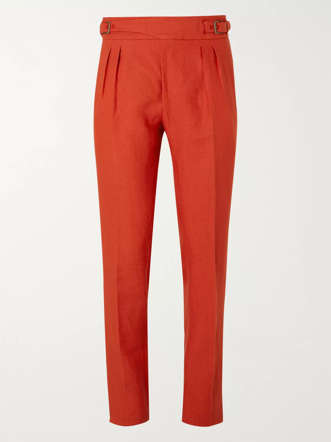 Anderson & Sheppard Pleated Linen Trousers In Red