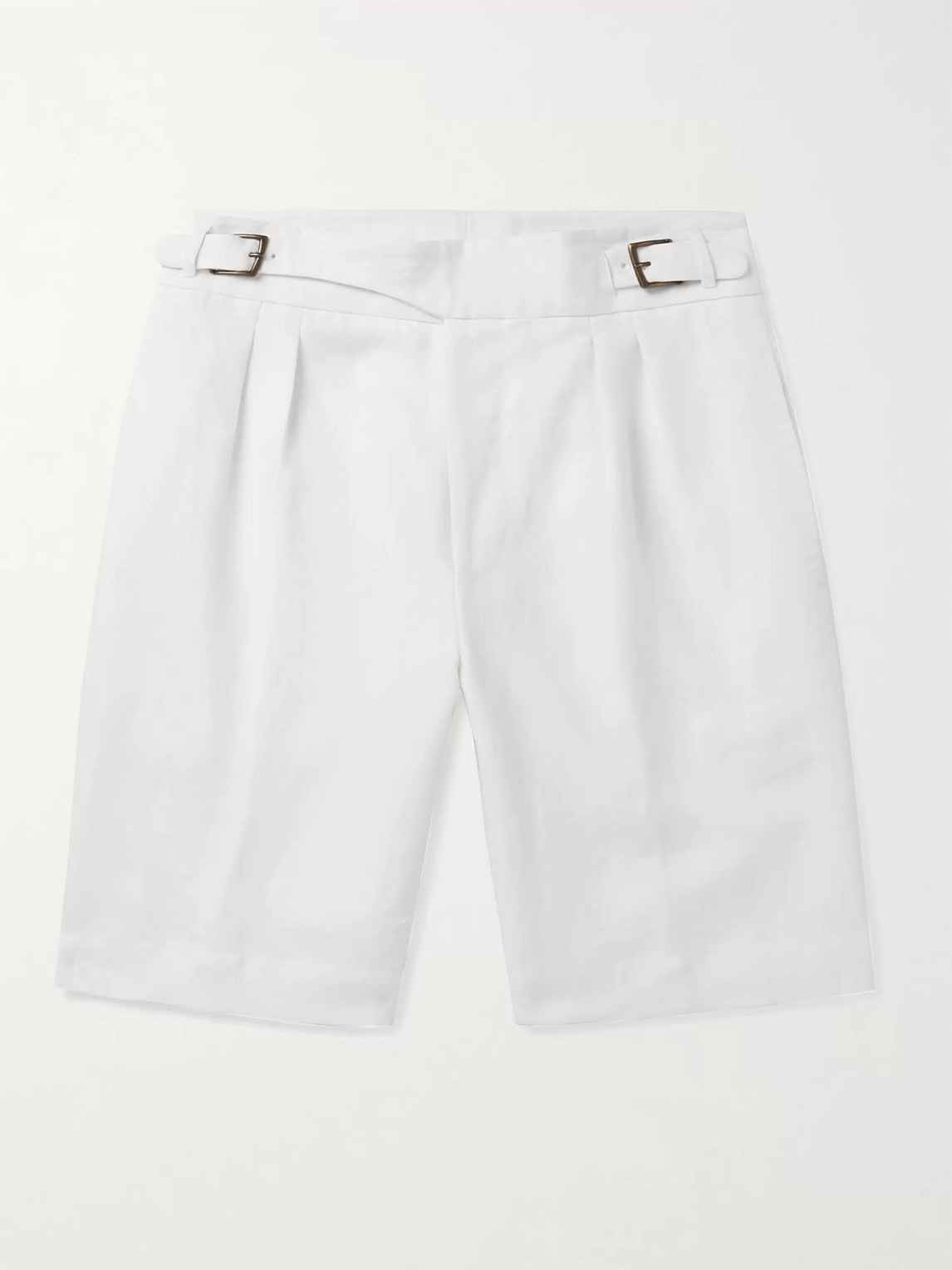 Anderson & Sheppard Pleated Linen Shorts In White