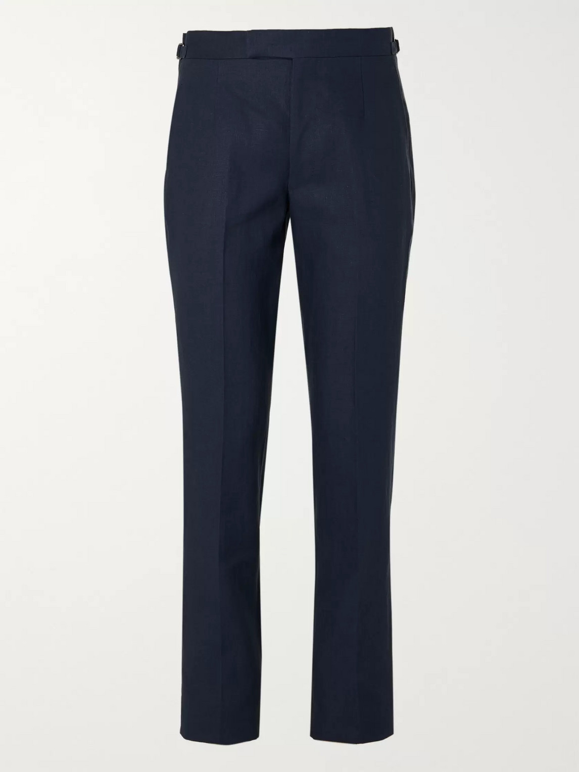 Anderson & Sheppard Slim-fit Pleated Linen Trousers In Blue