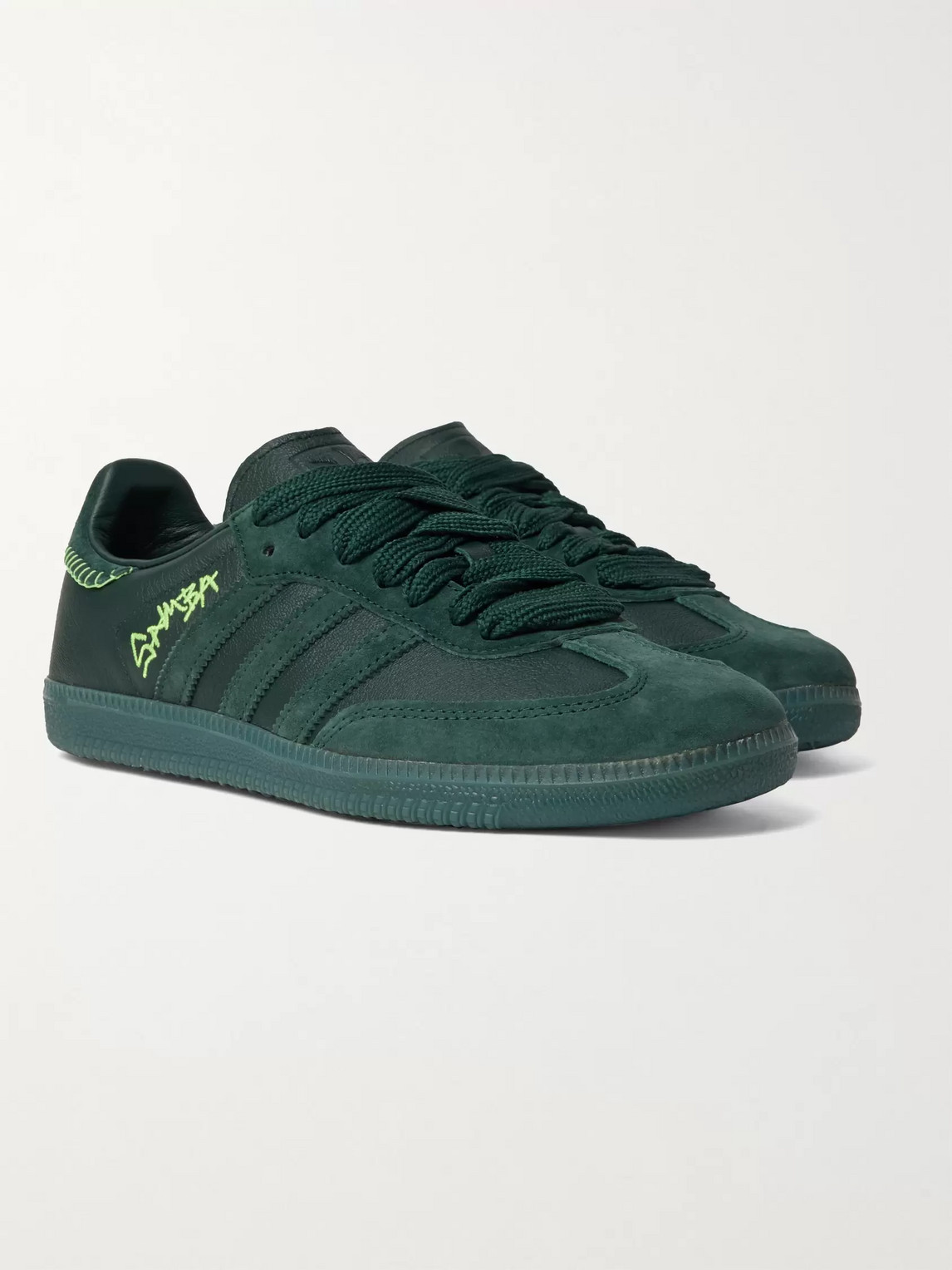 Adidas Consortium Jonah Hill Samba Embroidered Suede And Leather Sneakers In Green