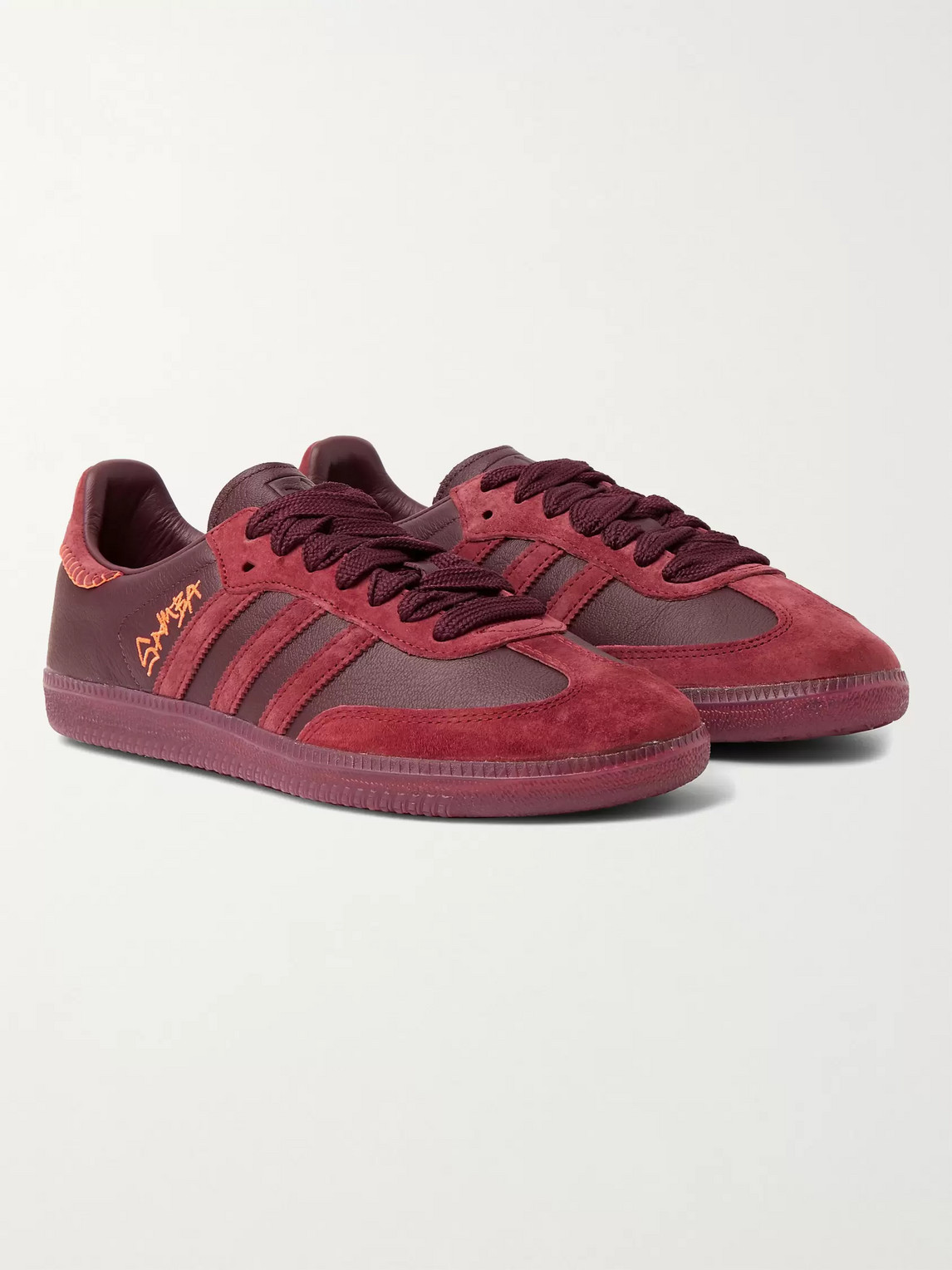 Adidas Consortium Jonah Hill Samba Embroidered Suede And Leather Sneakers In Burgundy
