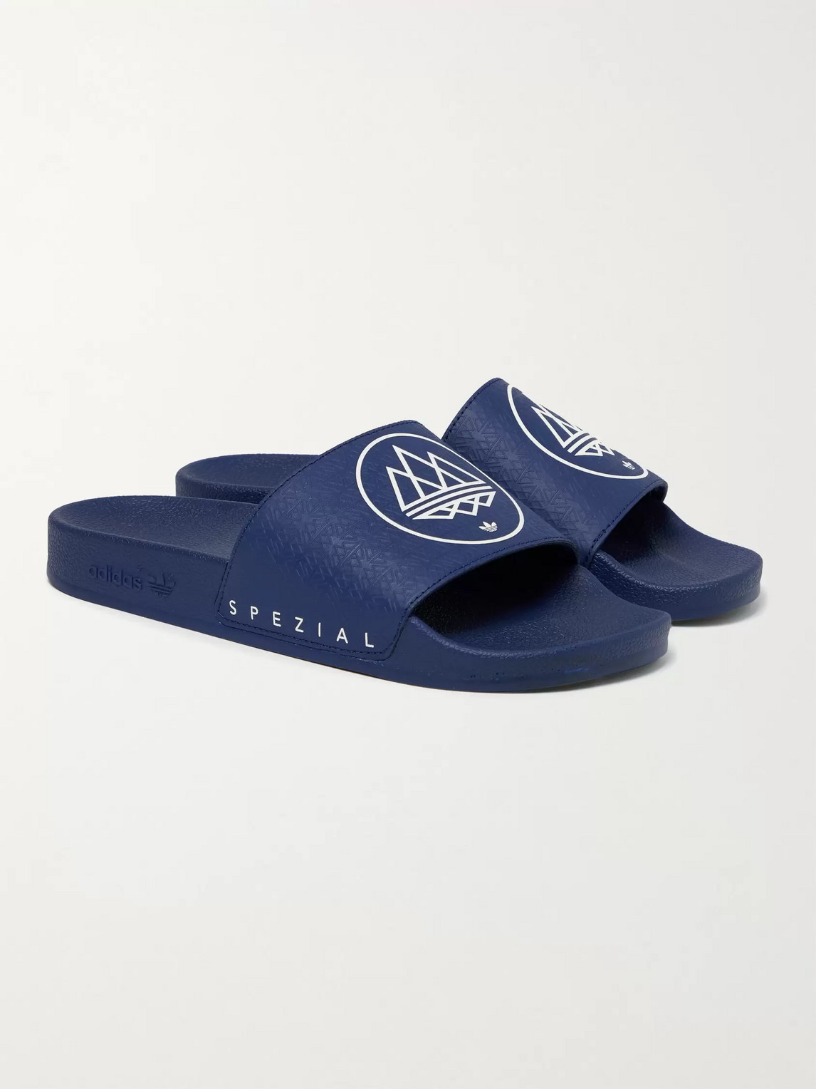 Adidas Consortium Spezial Adilette Printed Rubber Slides In Blue
