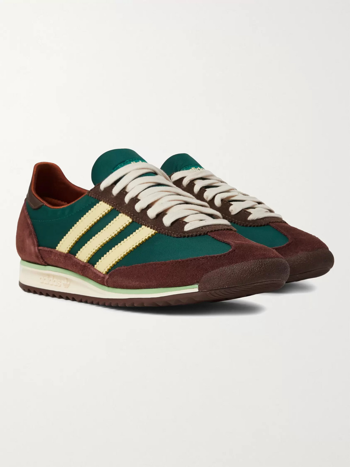 Adidas Consortium Wales Bonner Sl72 Shell, Leather And Suede Sneakers In Green