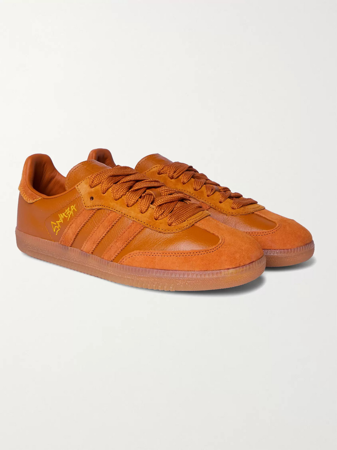 Adidas Consortium Jonah Hill Samba Embroidered Suede And Leather Sneakers In Brown