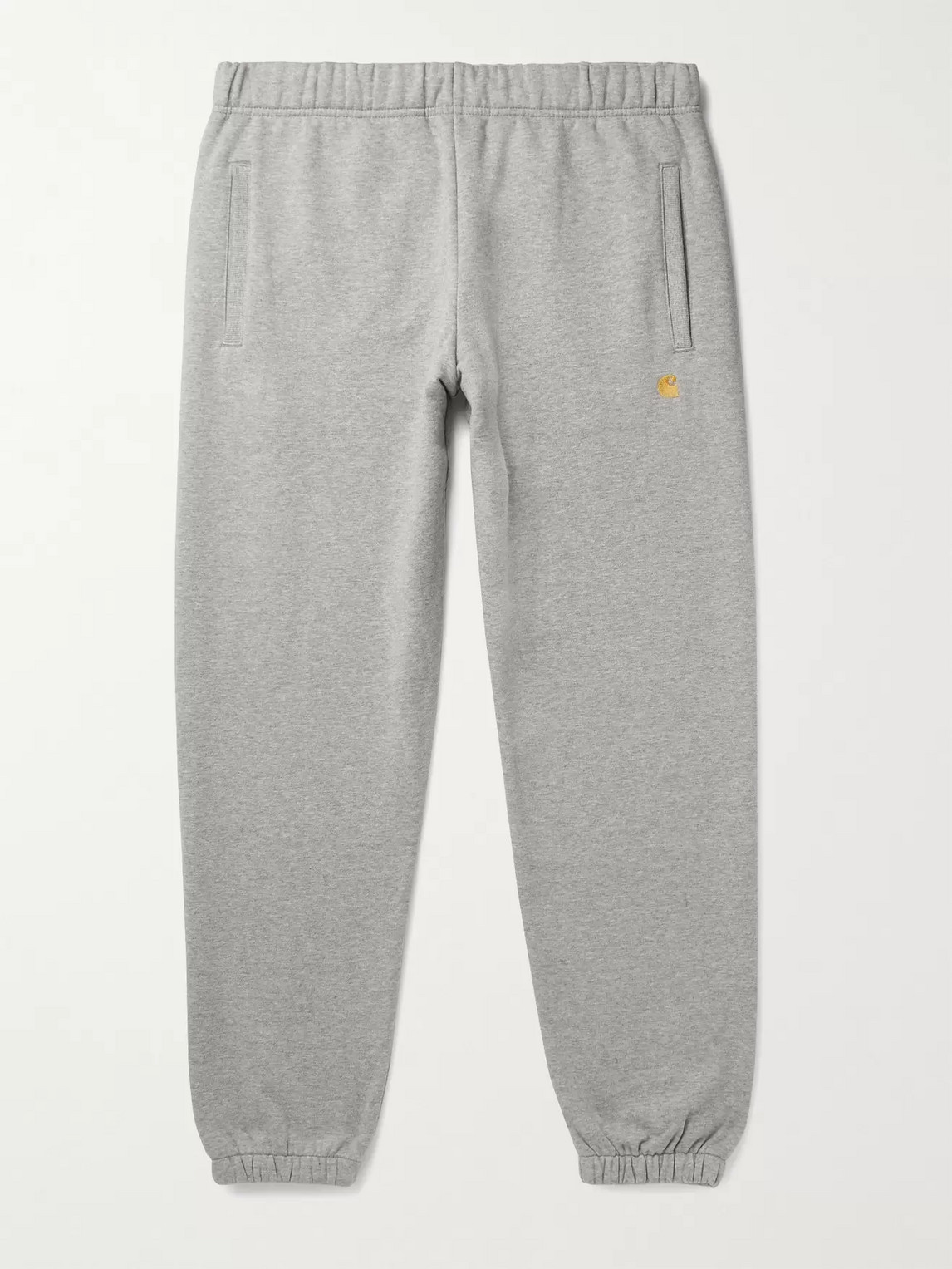 CARHARTT CHASE TAPERED LOGO-EMBROIDERED MÉLANGE FLEECE-BACK COTTON-BLEND JERSEY SWEATPANTS