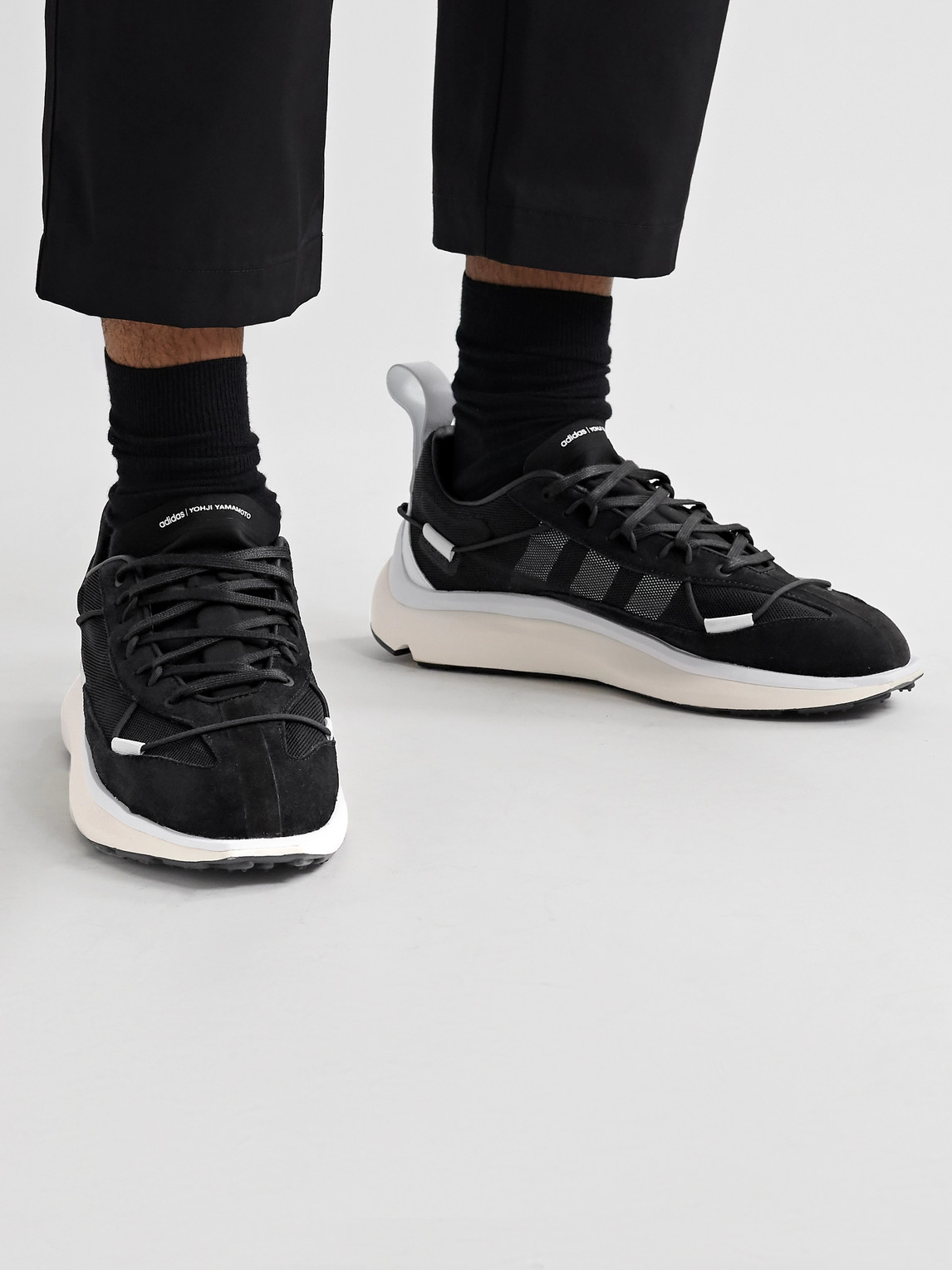 Y-3 Shiku Run Leather And Suede-trimmed Mesh Sneakers In Black/cwhite ...