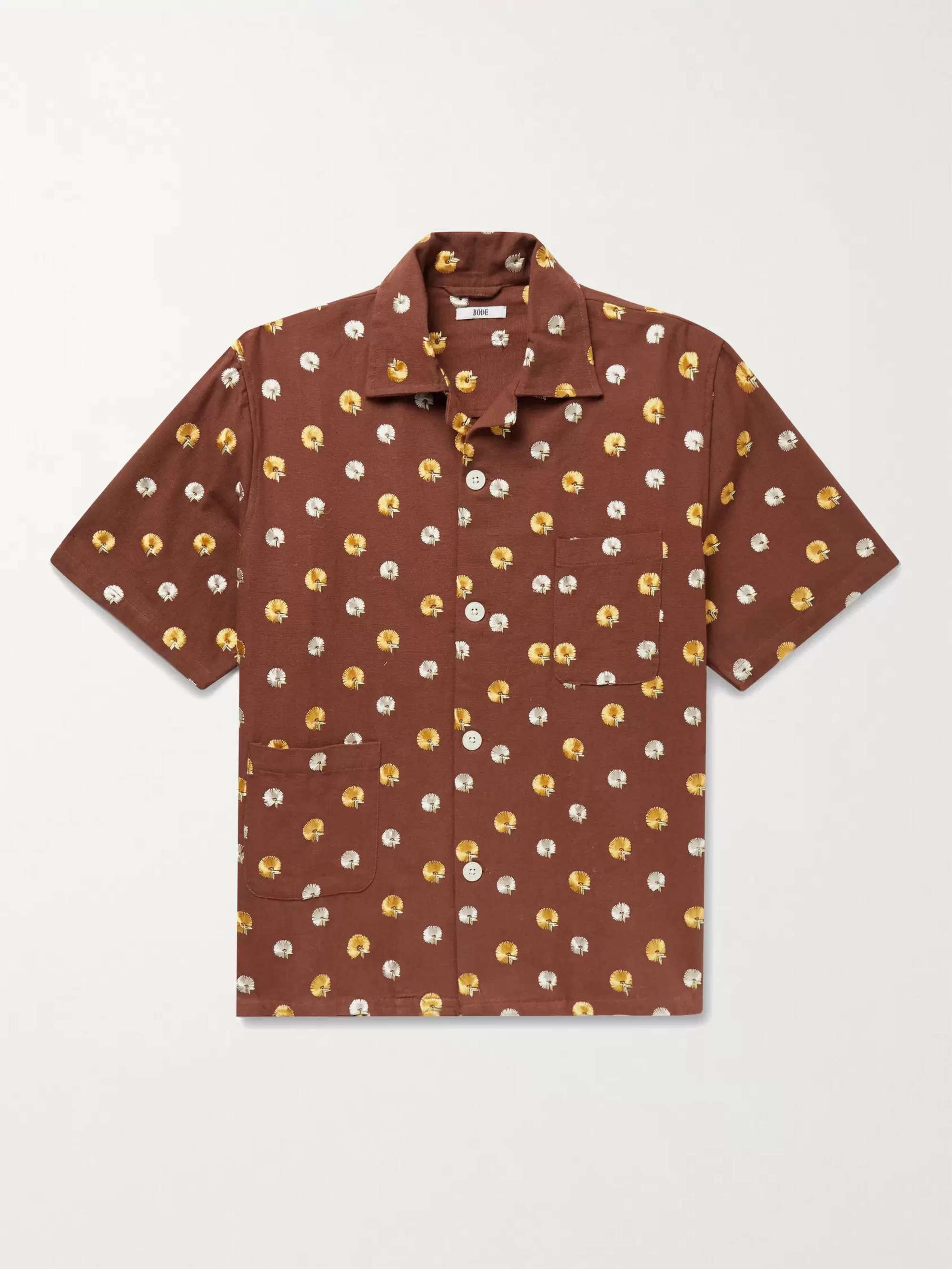BODE Camp-Collar Embroidered Cotton Shirt