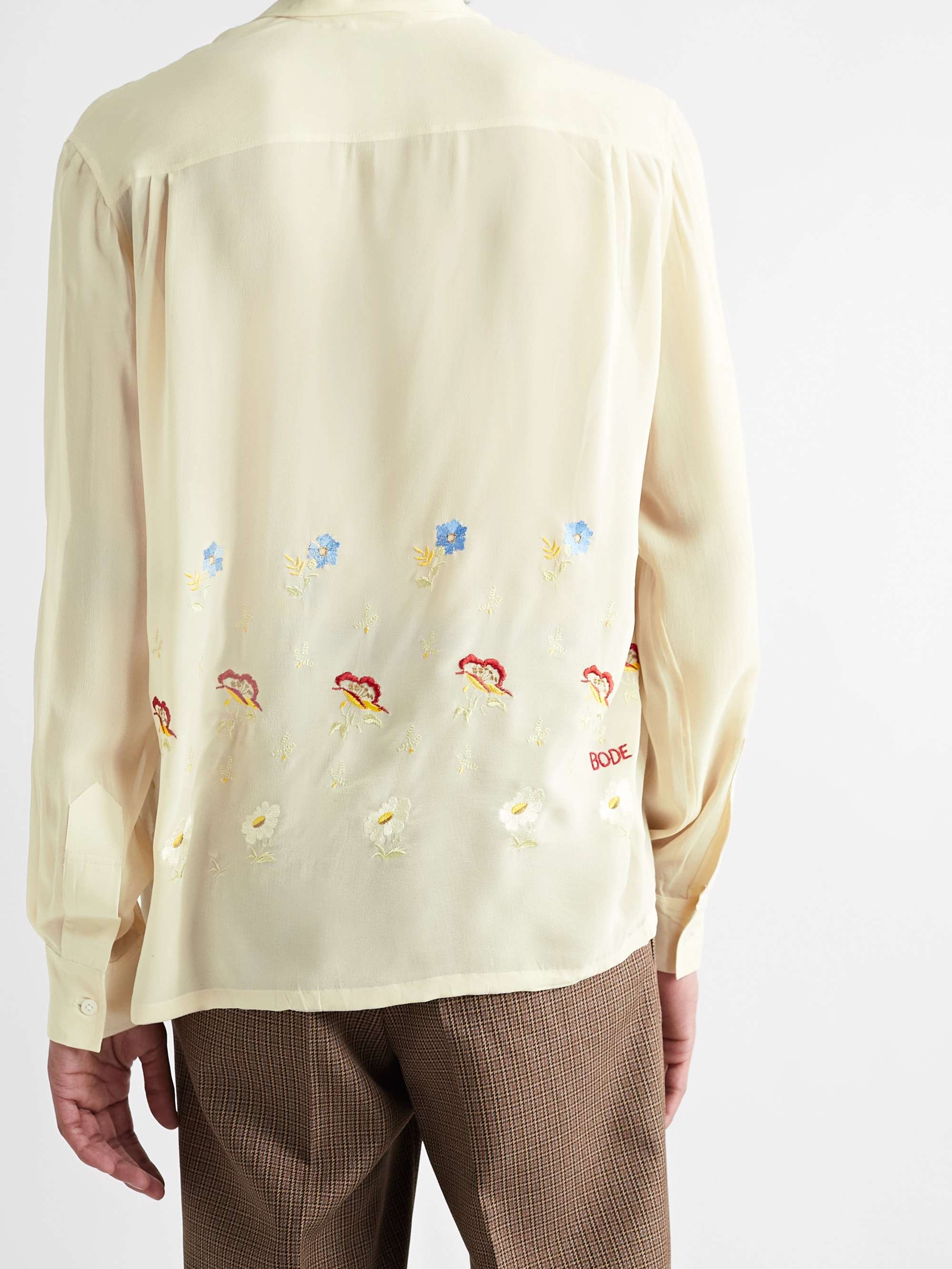BODE Mitchell Embroidered Silk-Georgette Shirt
