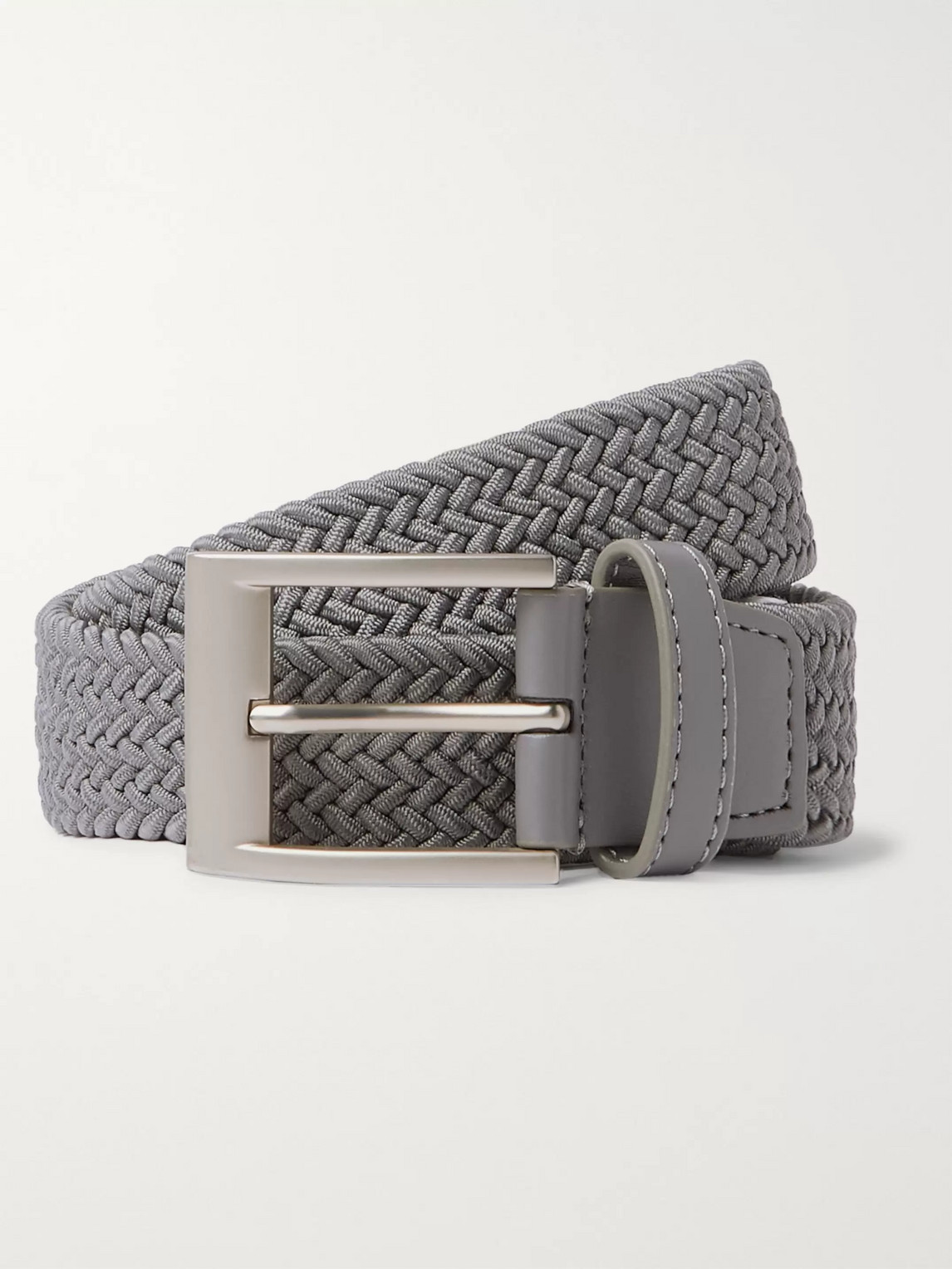 Adidas Golf 3.5cm Faux Leather-trimmed Woven Elastic Belt In Gray