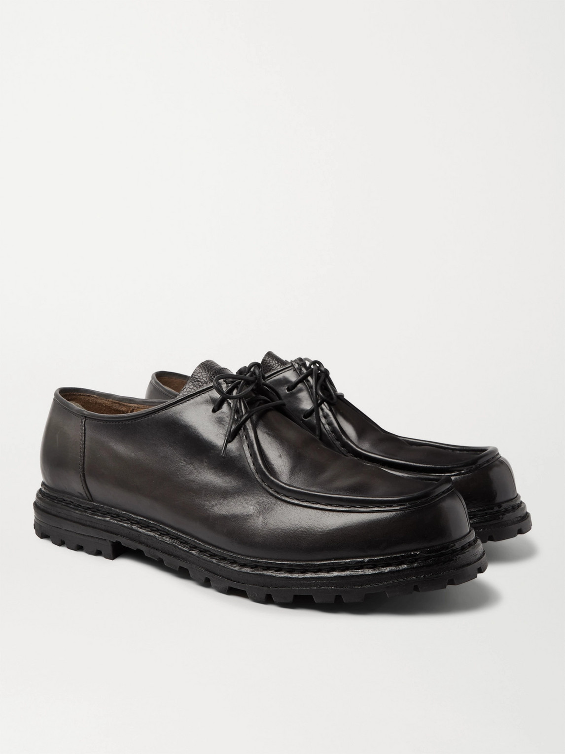 Officine Creative Burnished-leather Derby Shoes In Gray
