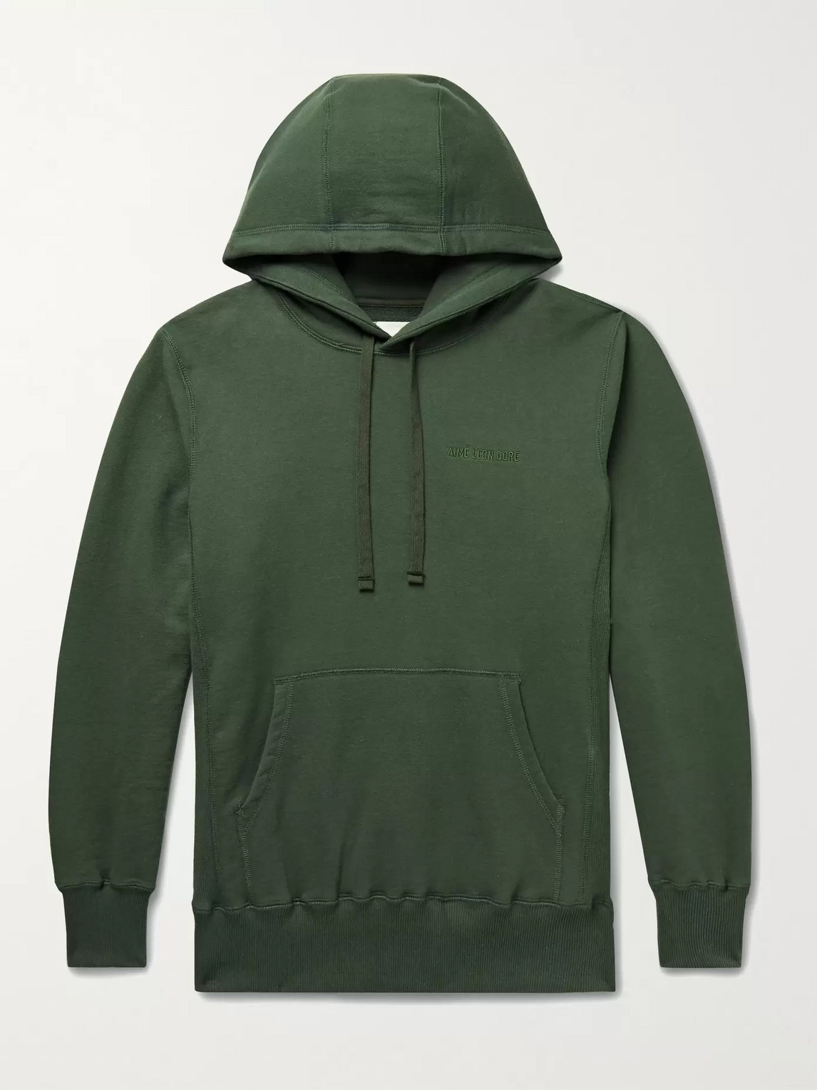Aimé Leon Dore Logo-embroidered Loopback Cotton-jersey Hoodie In Green
