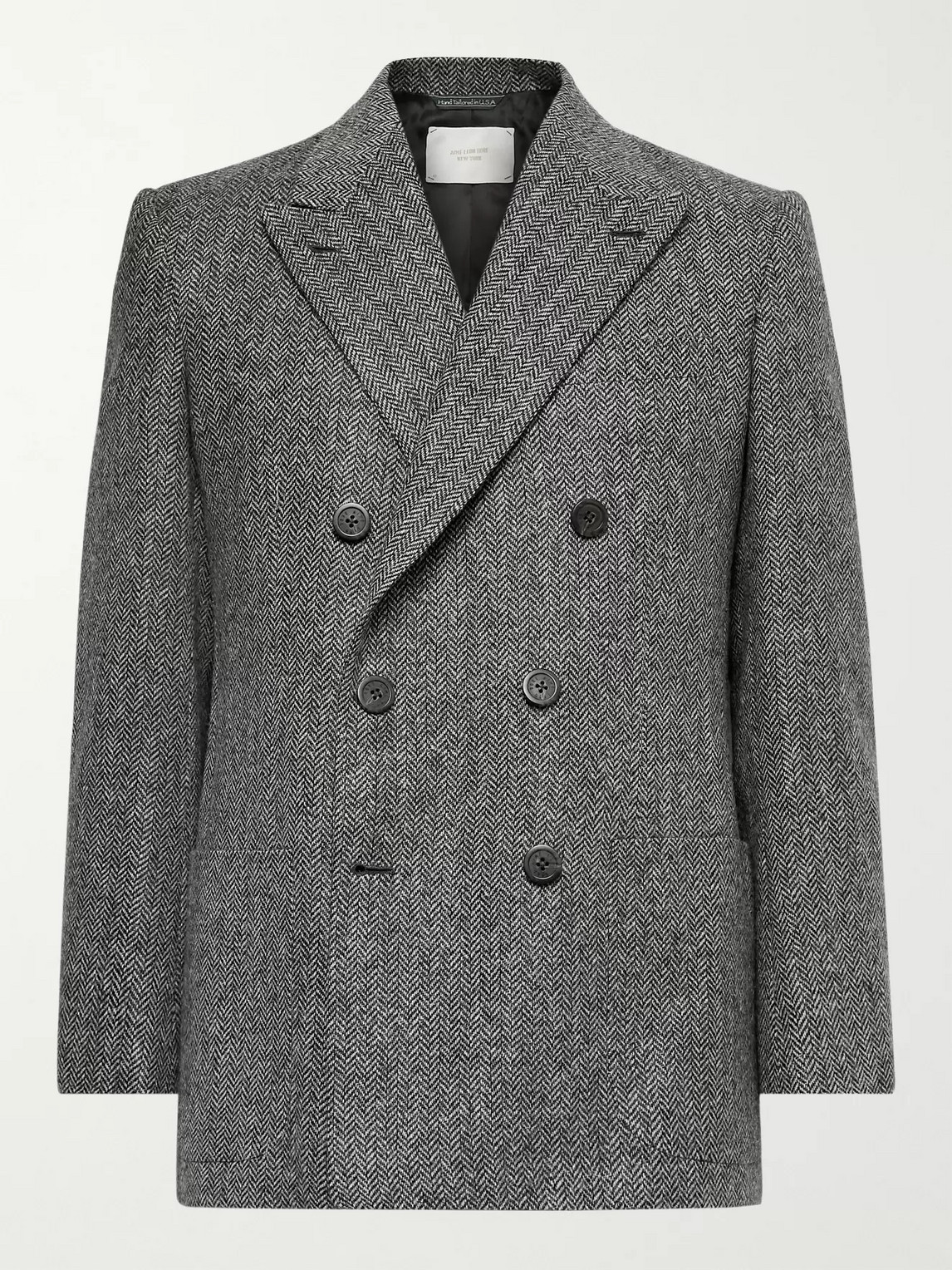 Aimé Leon Dore Martin Greenfield Double-breasted Herringbone Wool Suit Jacket In Grey